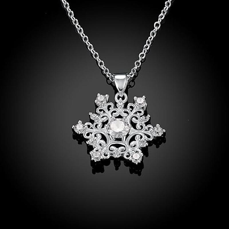 Christmas Snowflake Pendant Necklace, Delicate Zircon Diamond Jewelry, Sweet Holiday Ornaments