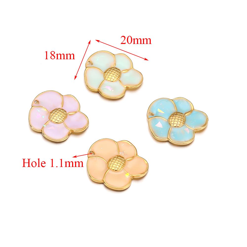 5pcs Stainless Steel 18K Gold Color Enamel Colorful Flower Charms Pendants for DIY Jewelry Necklace Making Bracelets Accessories