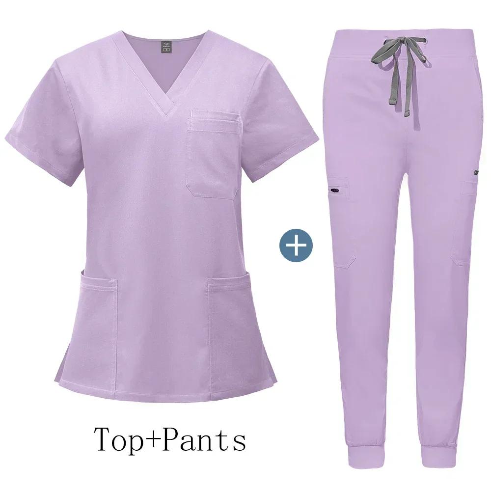 Unisex Nursing Accessories Hospital Medical Clothing for Women Niaahinn Uniform Short Sleeved V-neck Top Jogging Pants Suit Soft