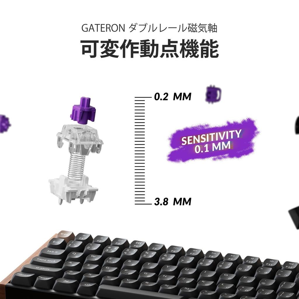 Keychron K4 HE QMK Wireless Gaming Custom Mechanical JIS Key RGB Gateron Magnetic Mac Windows Aluminum Wood Black Keyboard, Layout,
