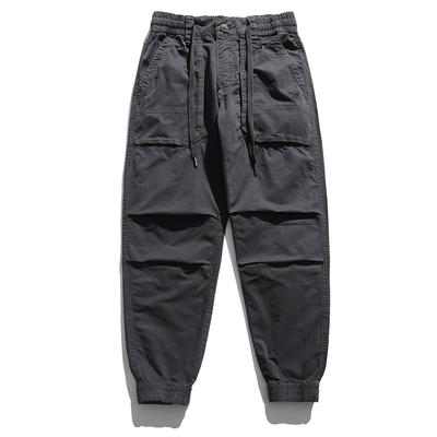 Overalls Men's Summer Literary Khaki Fashion Embroidered Label Loose Nine-point Trousers Leggings Casual Trousers