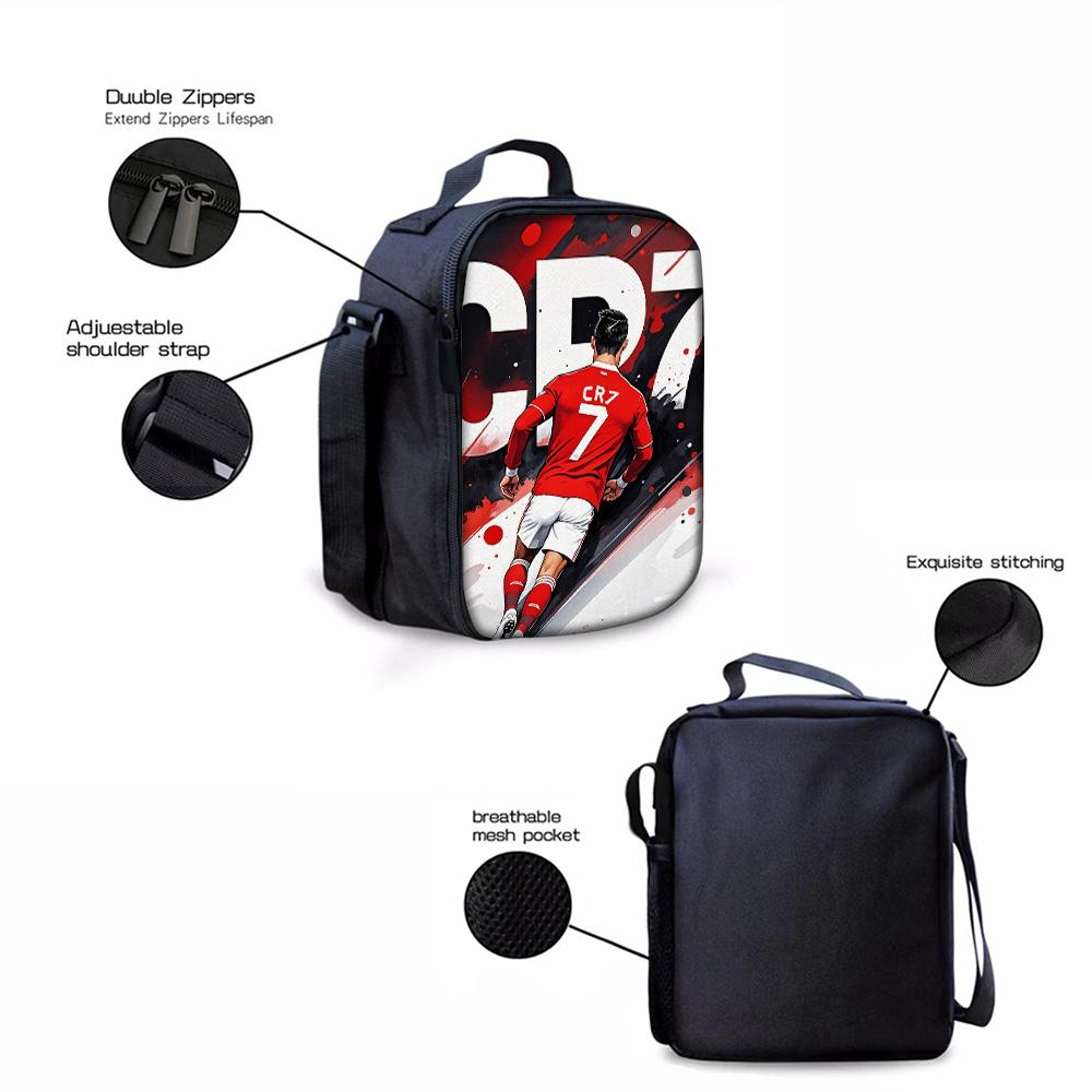 3-Piece CR7 Soccer Star Pattern Backpack Set – Large-Capacity Casual Backpack with Matching Clutch & Tote Bag, Perfect for Daily