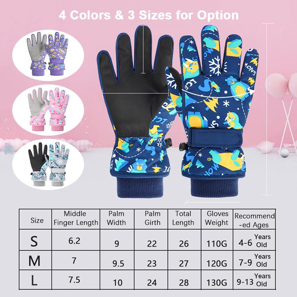 Kids Ski Gloves Waterproof Winter Gloves Snow Gloves Warm Comfortable with Cute Patterns for Children Girls Boys Skiing Snowboarding