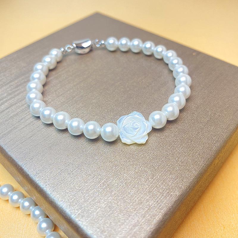 

White Rose Camellia Pearl Bracelet with S925 Silver Ingot Buckle - Versatile Women s Gift 16cm