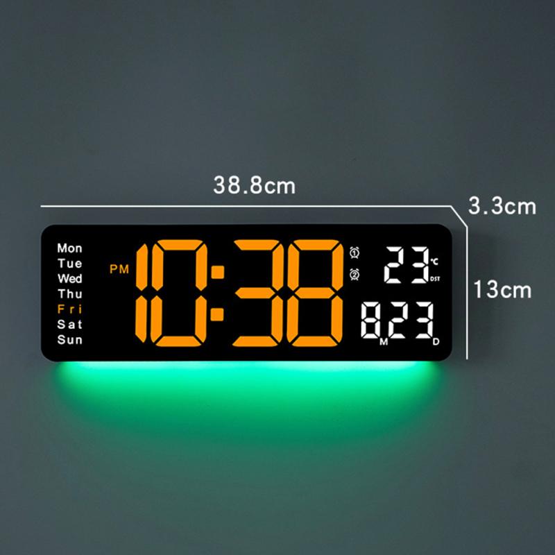 Digitale Wanduhr, LED-Wecker mit großem Display, Fernbedienung, Untere Umgebungsbeleuchtung, 10