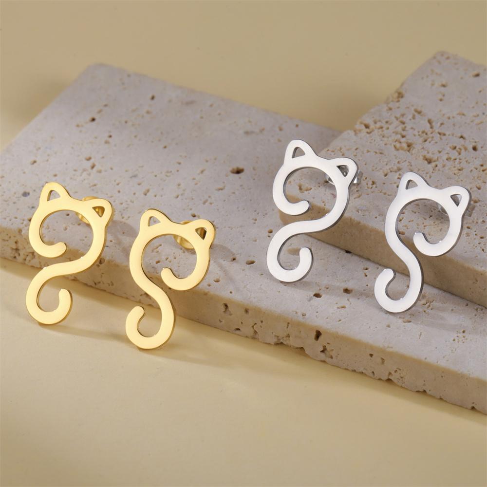 My Shape Cute Cat Stud Earrings for Girls Gifts Animals Lovers Lovely Kitten Earrings Stainless Steel Jewelry for Women Teen