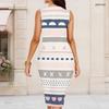 Women Plus Size Round Neck Sleeveless Printed Bodycon Midi Dress