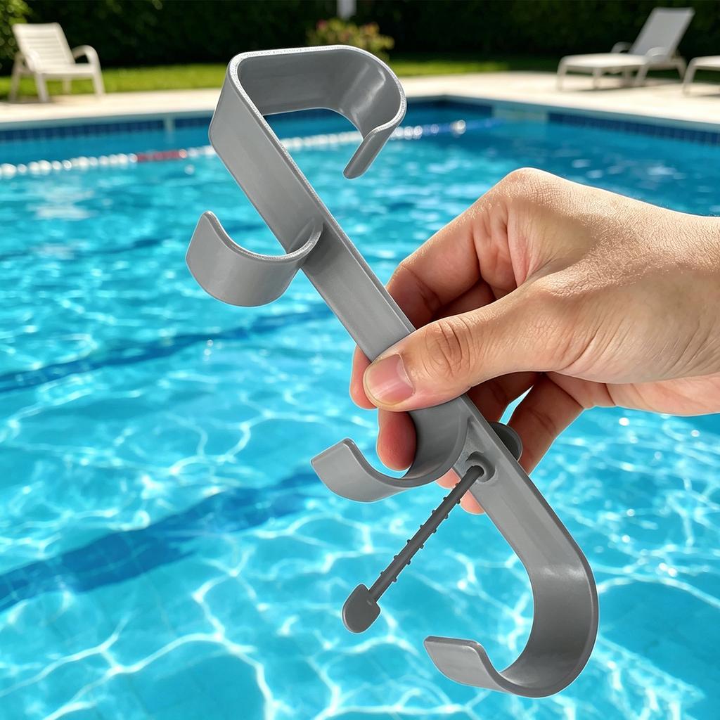 2pcs Pool Pole Hook Multifunctional Hook Design Pool Brush Hanger No-Drill Clip Installation for Daily Cleaning Storage