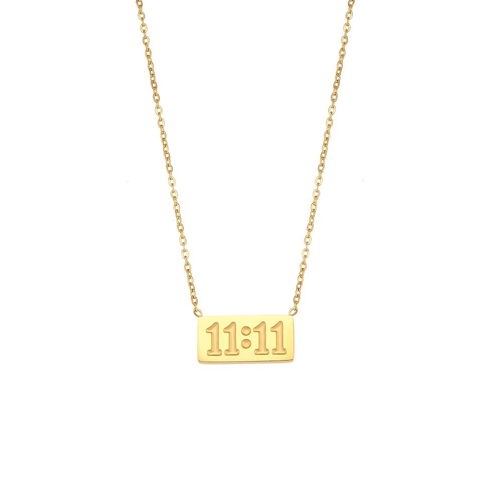 E.B.belle 11:11 Rectangle Pendant Plate Necklace Fine Polished Stainless Steel Gold Plated Necklace Number Jewelry