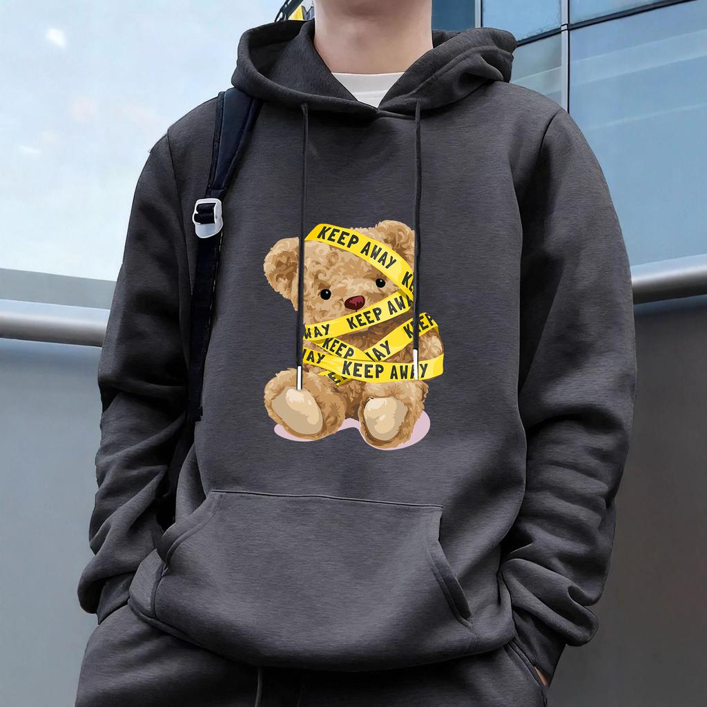 "Bear"Men's Casual Hoodies Fleece Hip Hop 250g/m² Solid Pullover Sweatshirt Men Sportswear Clothing Sweatshirt Men's Clothing