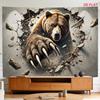2D Flat - 2D Flat - [2D Plane Printing] Large Size/Small Size Pattern Printed Tapestry - Bear, Claws, Breaking Through, Rough Texture, Fierce, Room Wa