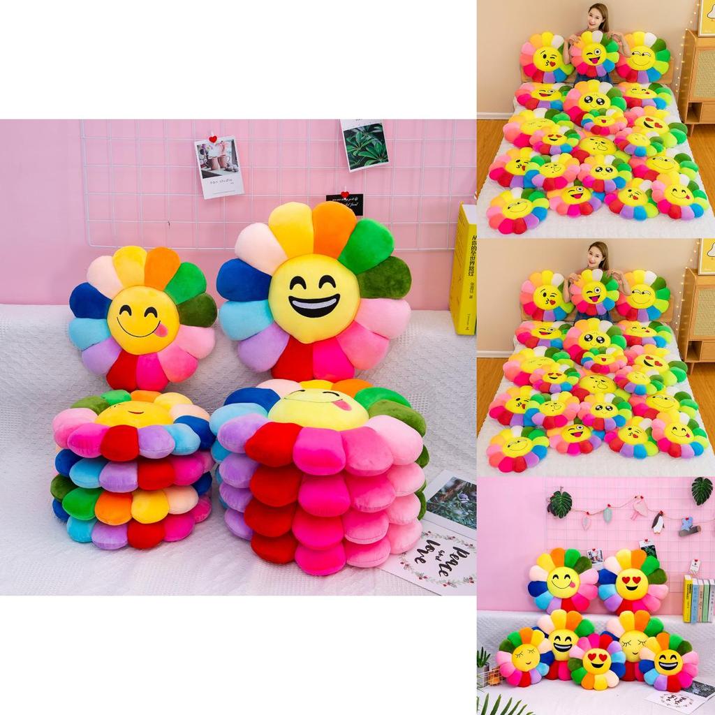 Colorful Sunflower Plush Cushion Smiley Face Pillow Ultra-soft Short Plush Pp Cotton