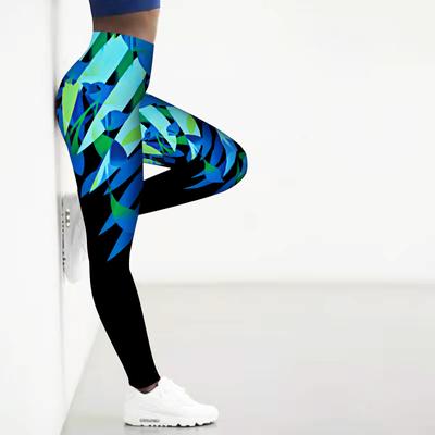 Womens Blue Bamboo Leaves Prints Stretch Yoga Leggings Fitness Running Gym Sports Active Pants
