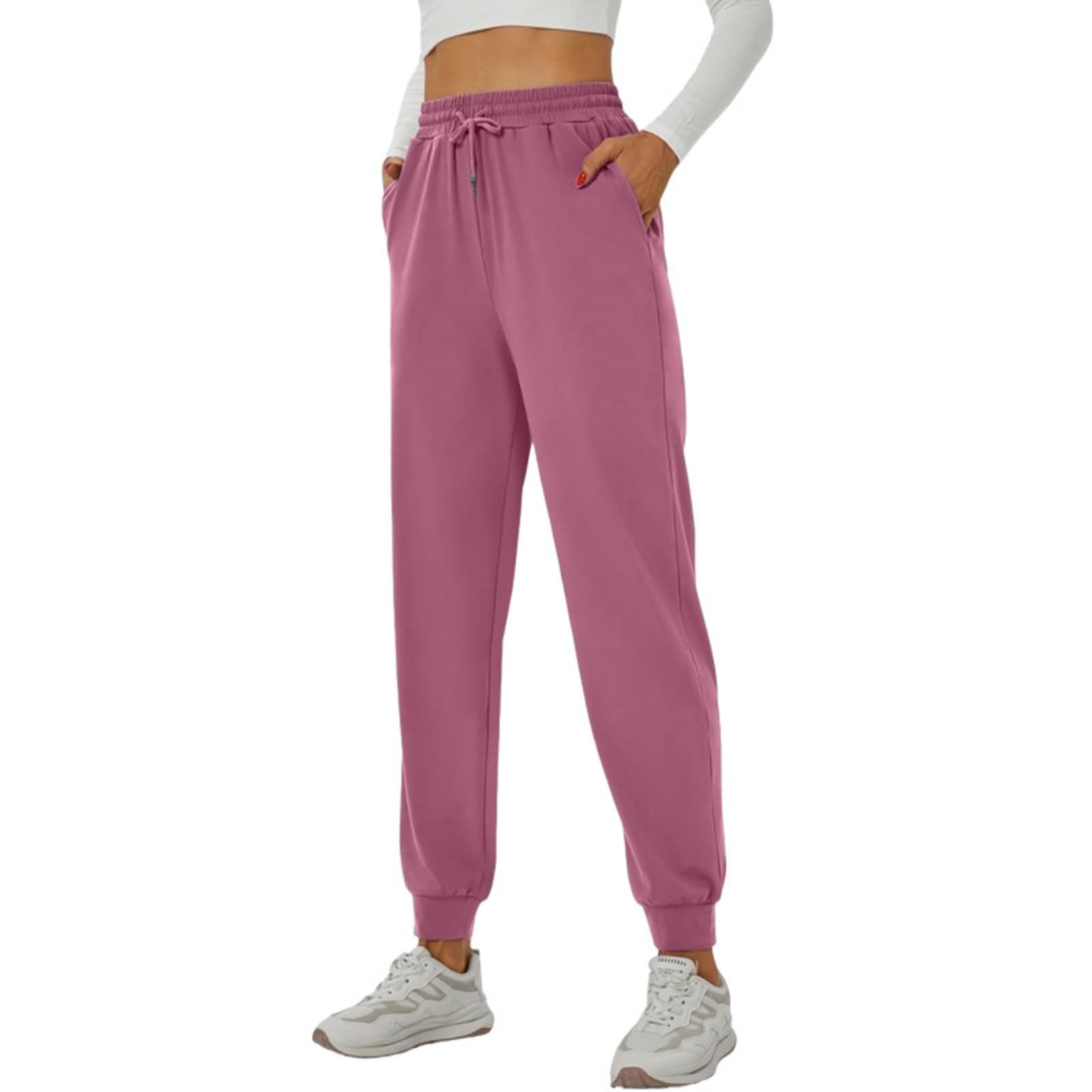 

Женские эластичные брюки с высокой талией, повседневные активные брюки с широкими штанинами и длинными брюками, брюки с карманами XS красный