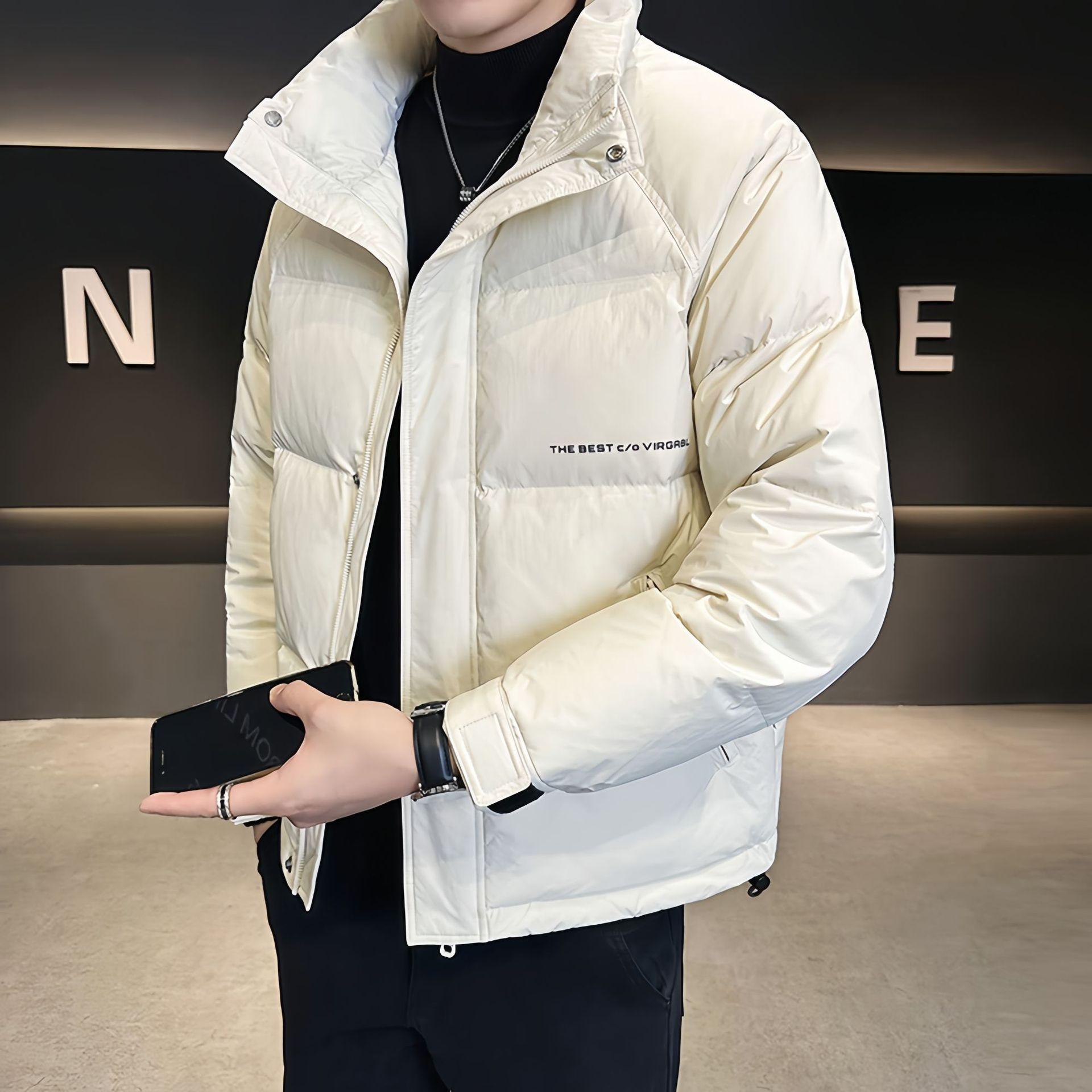 New down jacket men s winter casual fashion warm high quality stand-up collar simple jacket L белый