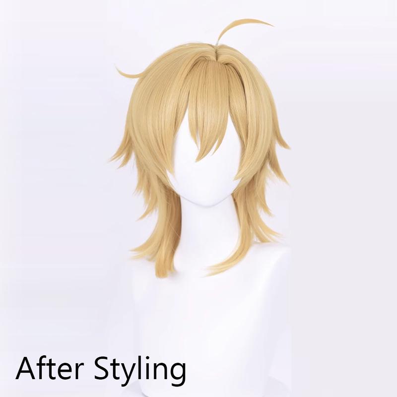 Mullet Head Short Straight Synthetic Wig Blonde Anime Game Cosplay Fluffy Wig Heat Resistant for Daily Party