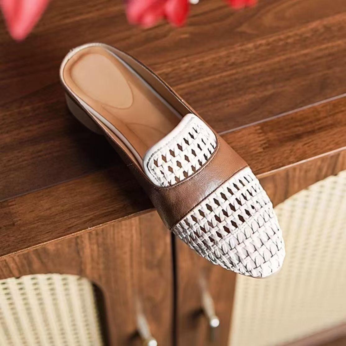 

Летние новые ретро стиль полые плетеные универсальные средний каблук сумка голова полуподдерживающий тип верхняя одежда крутые тапочки 35 белый