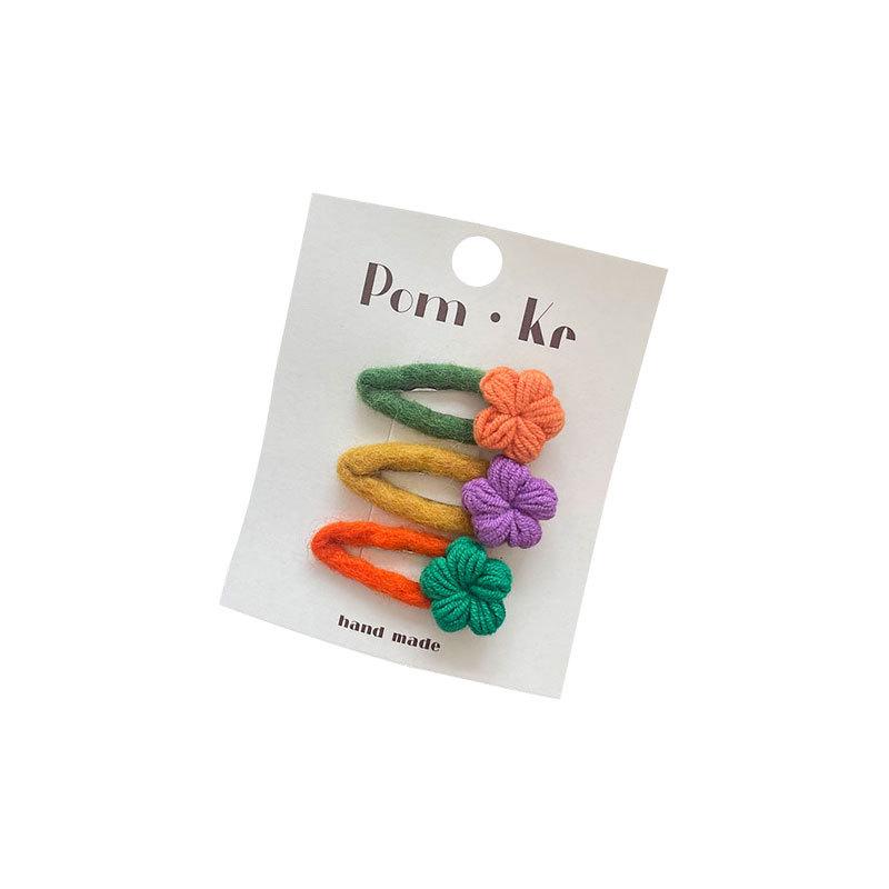 Handmade Korean Crochet Flower Hair Accessory Set for Autumn: Women's & Children's Ponytail Ties & Sweet Side Bang Clips