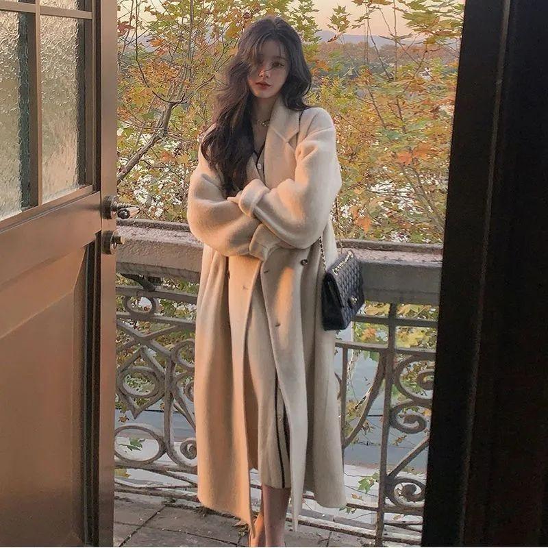 High-End Thickened Mid-Length Woolen Outer Wear for Women Autumn Winter Over-the-Knee Trench Coat Woolen Coat