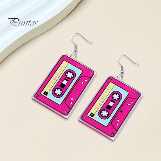 1 para Vintage nadruk zebry kolczyki z taśmą magnetyczną 1980. akrylowe Retro kaseta Crush kolorowe wiszące kolczyki biżuteria prezent