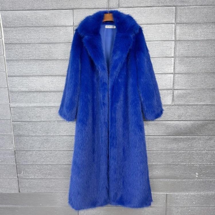 Winter Damen Lässiger Kunstpelzmantel Lange Jacke Trendiger Cardigan Einfarbige High-End-Mode