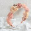 Soft Yarn Headband with Gauze Flowers Faux Pearls Decor Romantic