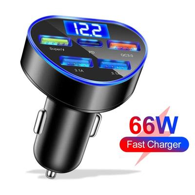66W 5-Port-USB-Autoladegerät, Schnellladefunktion, QC3.0, PD, Schnellladung, LED-Voltanzeige, Cordate, Auto-Ladeadapter für Mobiltelefone für Smartphones