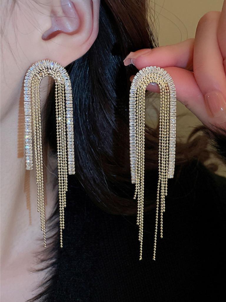2PC Women's Fashion Trend Zircon Long Tassel Earrings for Outdoor Travel, Carnival, Party, Festival Dressing Gifts