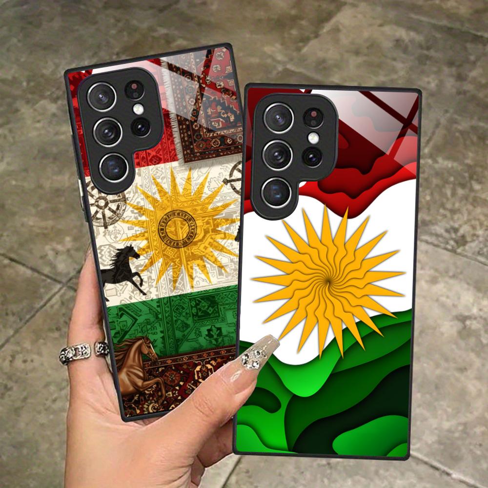 Skleněné pouzdro na mobilní telefon s vlajkou Kurdistánu pro Samsung Galaxy S26 S25 S24 S23 S22 S21 S20 Note20 Plus FE Ultra Barevný kryt