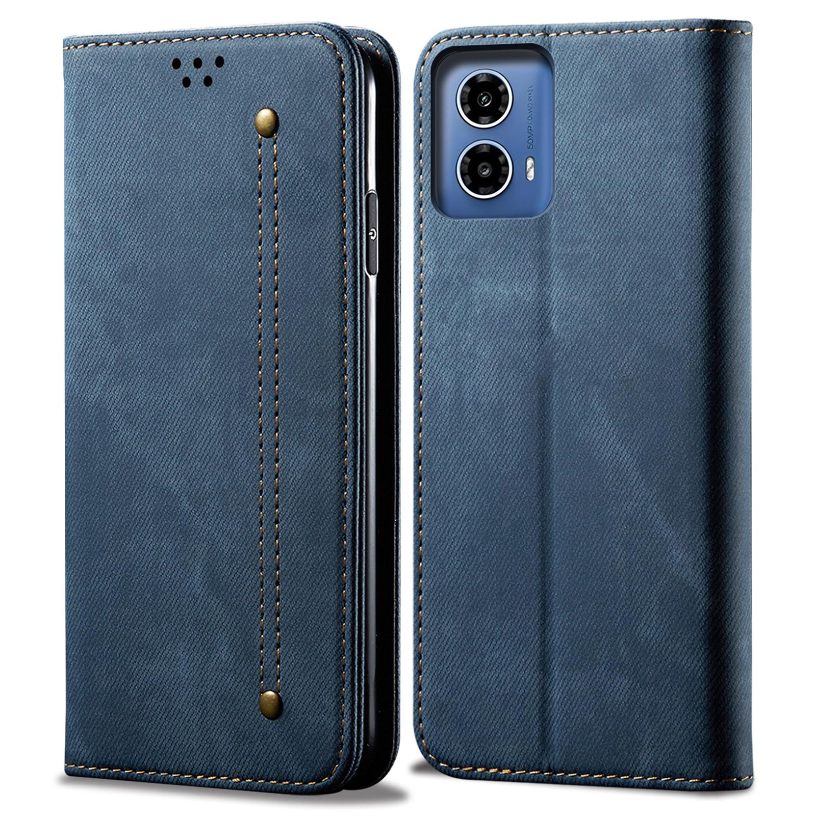 

For Motorola Moto G35 5G Case Jeans Cloth Texture Anti-Scratch Leather Stand Phone Cover Blue