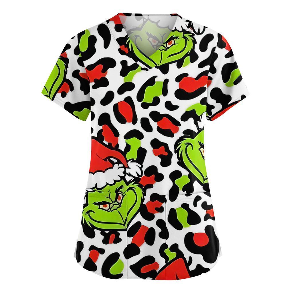 Women's Fashion V-Neck Short Sleeve Overalls With Pockets  Print Tops  Clothes