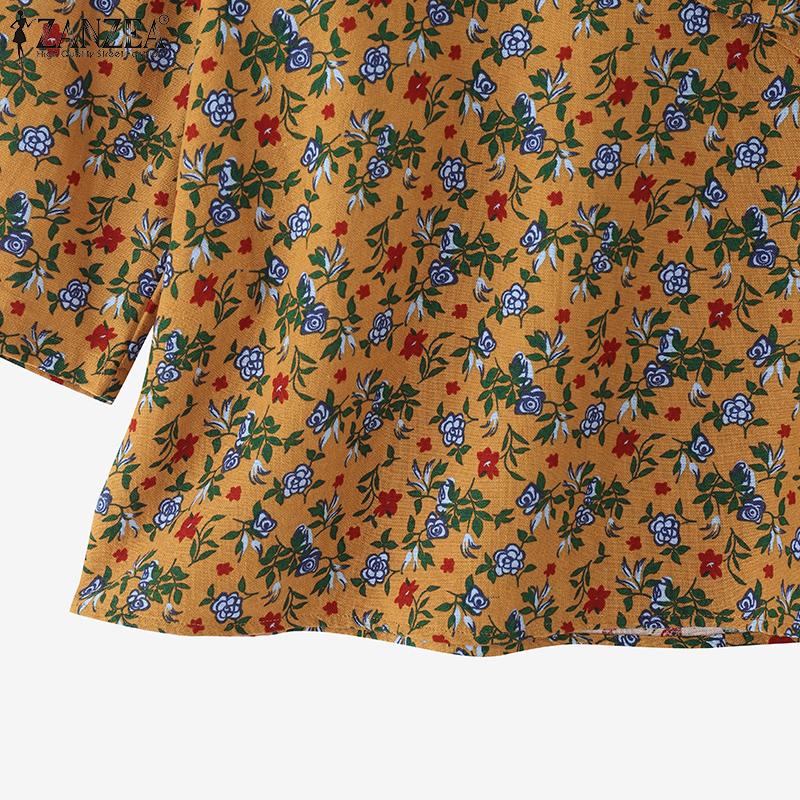ZANZEA Women Casual V-Neck 3/4 Sleeve Loose Floral Print Blouse