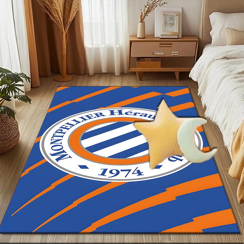 Montpellier Sc Crest Rug for Living Room, Game Rooms, Office, Bedroom, Office Floor Mat Playful Design, fan gifts Christmas decor