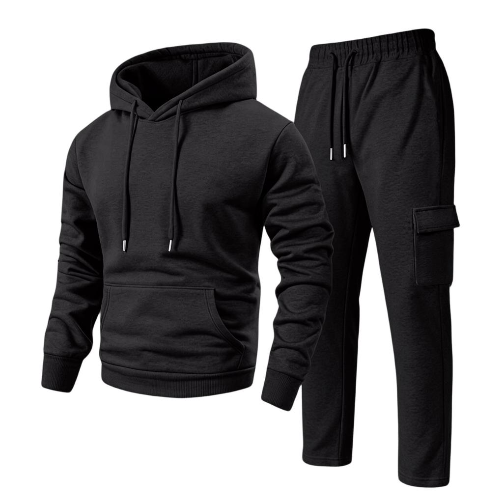 Men's Casual Hooded Zip-Up Jacket and Multi-Pocket Cargo Jogger Pants 2-Piece Set for Outdoor Sports