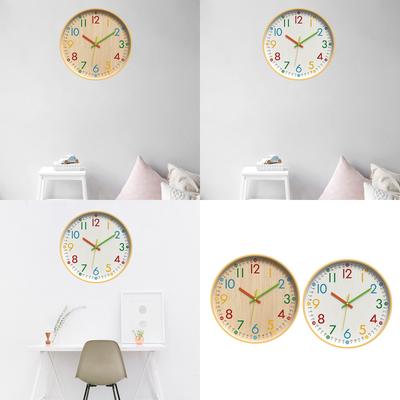 Colorful Numerals Wall Clock Easy Read Quiet Movement Wood Grain Battery Operated Clock for Home Office Classroom Decors