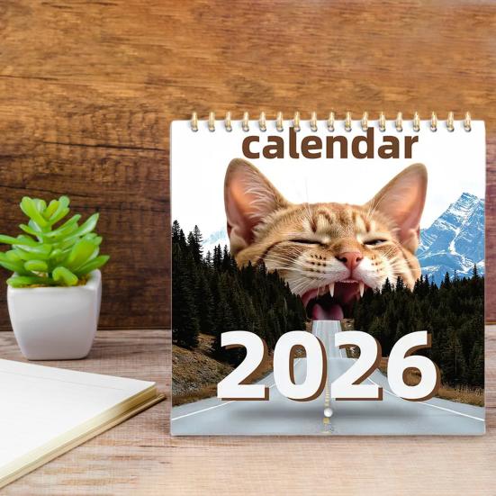2026 Veggkalender 2026 Jan. des. 2026 12-måneders planlegger med morsomme kattebilder Spiralbundet vegghengt kalender for katteelskere