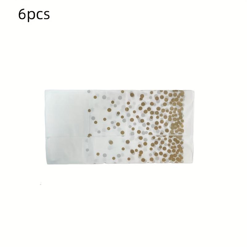 6pcs Premium Disposable Tablecloths, White with Golden Dots, & Leak-Proof, 54 X 108 Inches, Rectangular Plastic Table Covers for Parties, Weddings