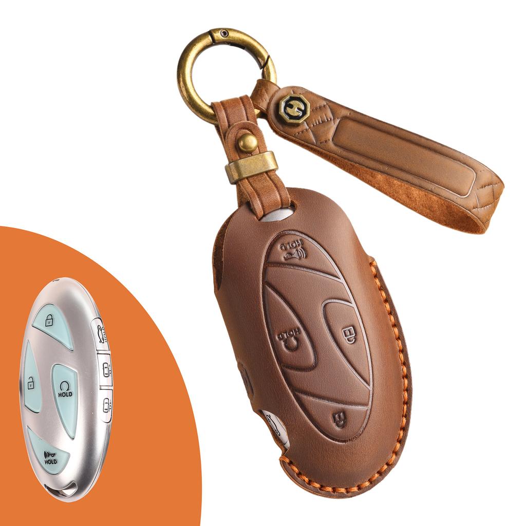 The New Retro Key Bag Is Suitable for Korean Hyundai Car Key Cover, Purely Handmade High-end Protective Shell Buckle, Cowhide.