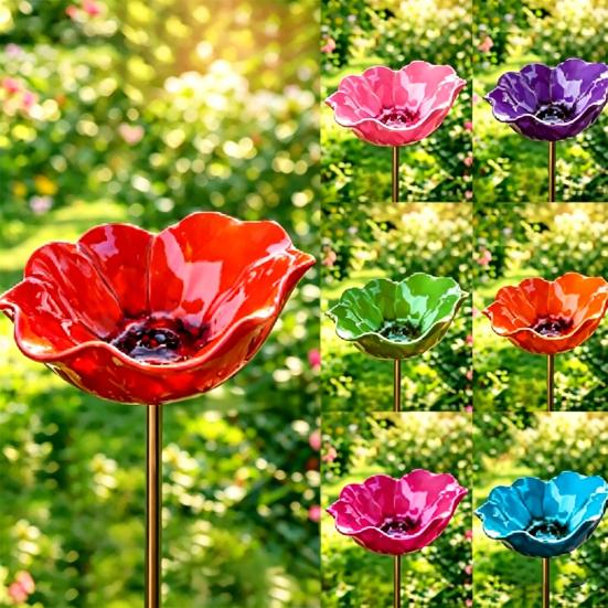 2Pcs Metal Flower Garden Stakes, Decorative Bird Bath, Outdoor Bee Watering Station, Flower Design Water Feeder Bath Bowl for Bees Butterflies