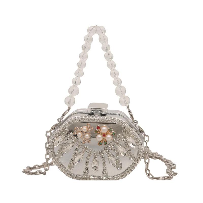 Metal Mini Bag Rhinestone Tassel Shoulder Bags Women's Chain Crossbody Chain Box Bags Gold Evening Bag
