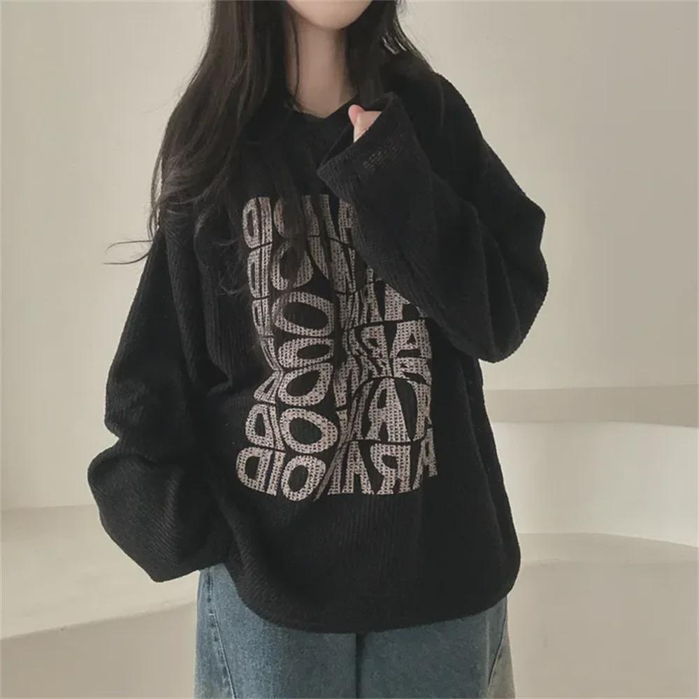 Women's Korean Style Waffle Hoodie - Casual Loose Fit, Autumn/Winter, Plus Velvet