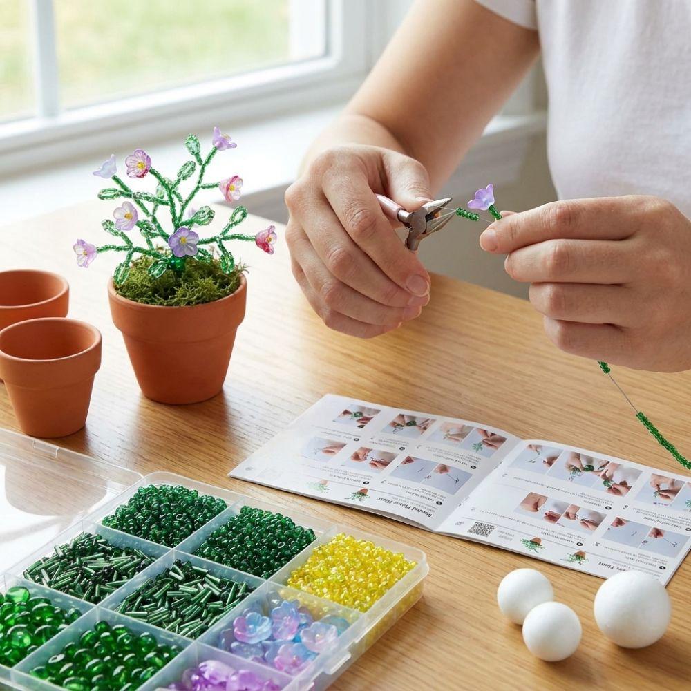 Succulent Cactus DIY Glass Bead Potted Plant Kit Mini Beaded Plant Table Decor Kit Jewelry Making