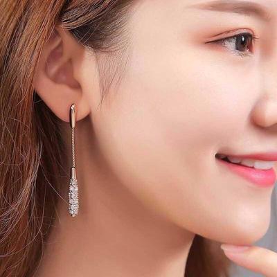 Clips d'oreilles en argent 925 pour femmes – Long pendant, sans douleur, clous d'oreilles simples de style Mori et froid