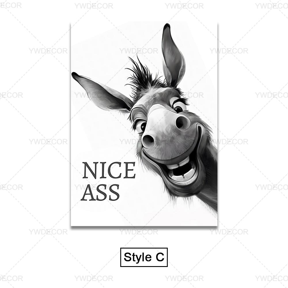 Abstract Funny Animals Donkey Poster Print Painting  Nice Ass Quote Canvas Wall Art Pictures for Home Bathroom Decor