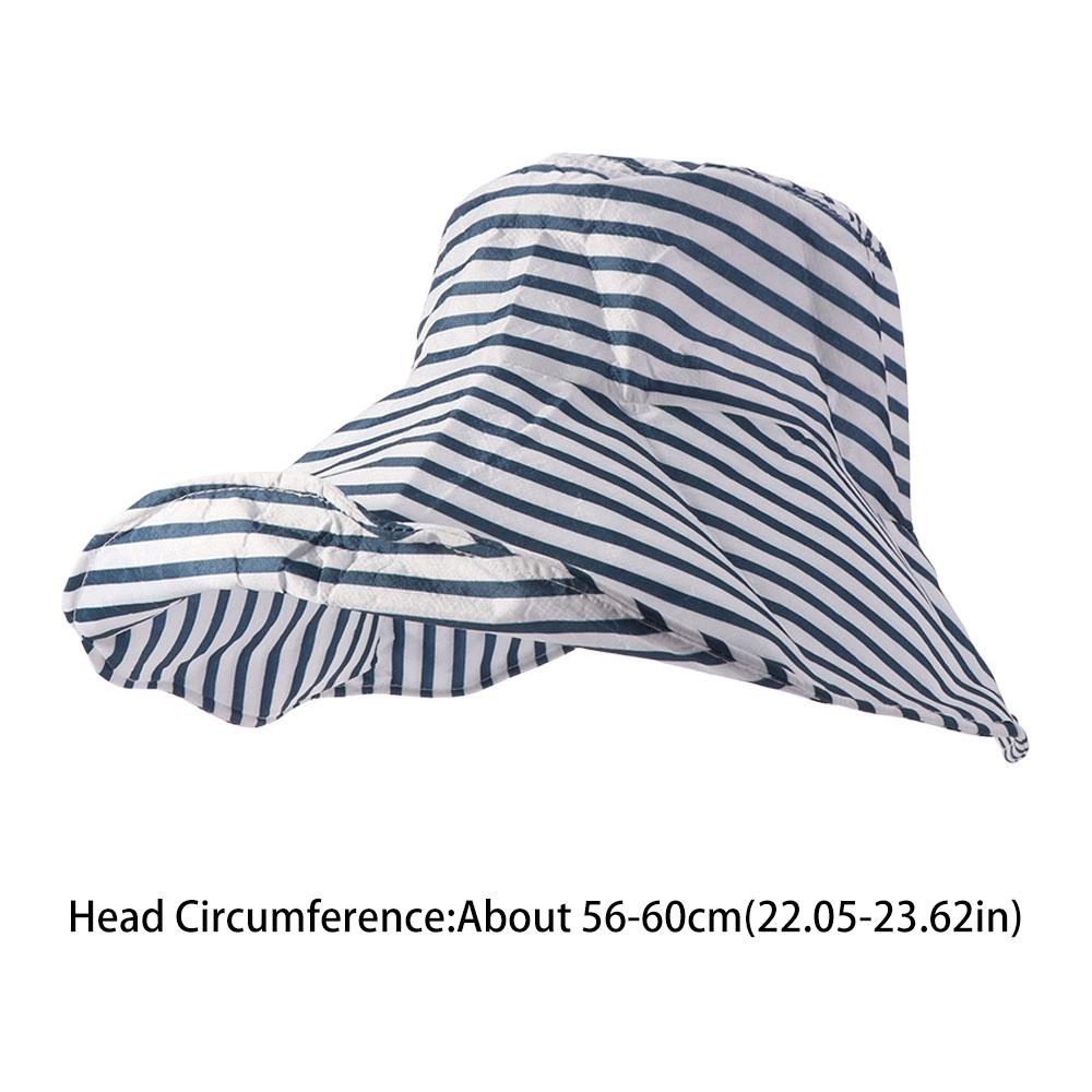 Widened Brim Striped Bucket Hat Contrast Color Roll Edge Fisherman Hat Women