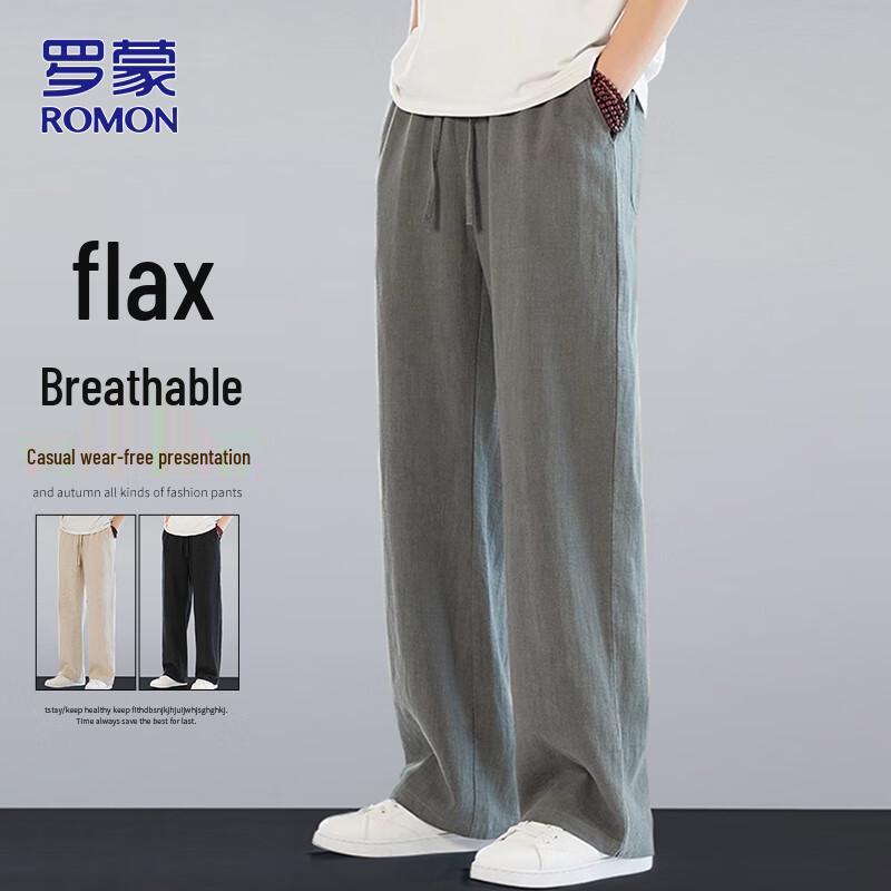 ROMON Men's Summer Loose Linen Casual Long Pants