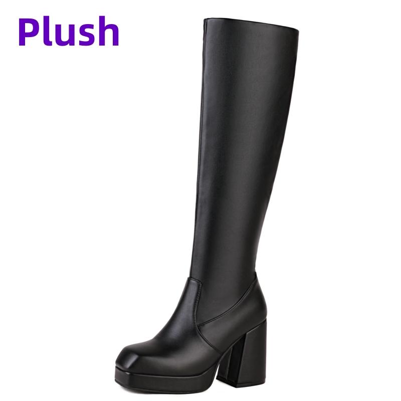 

Platform Knee High Boots For Women 2025 Winter Trends Black Green Goth Heels Long Rain Boot Party Dance Shoes Female Large Size 39