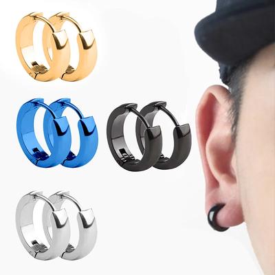 1Pair Punk Stainless Steel Round Circle Hoop Earrings For Men Women Not Fade Ear Rings Hip Hop Male Zircon