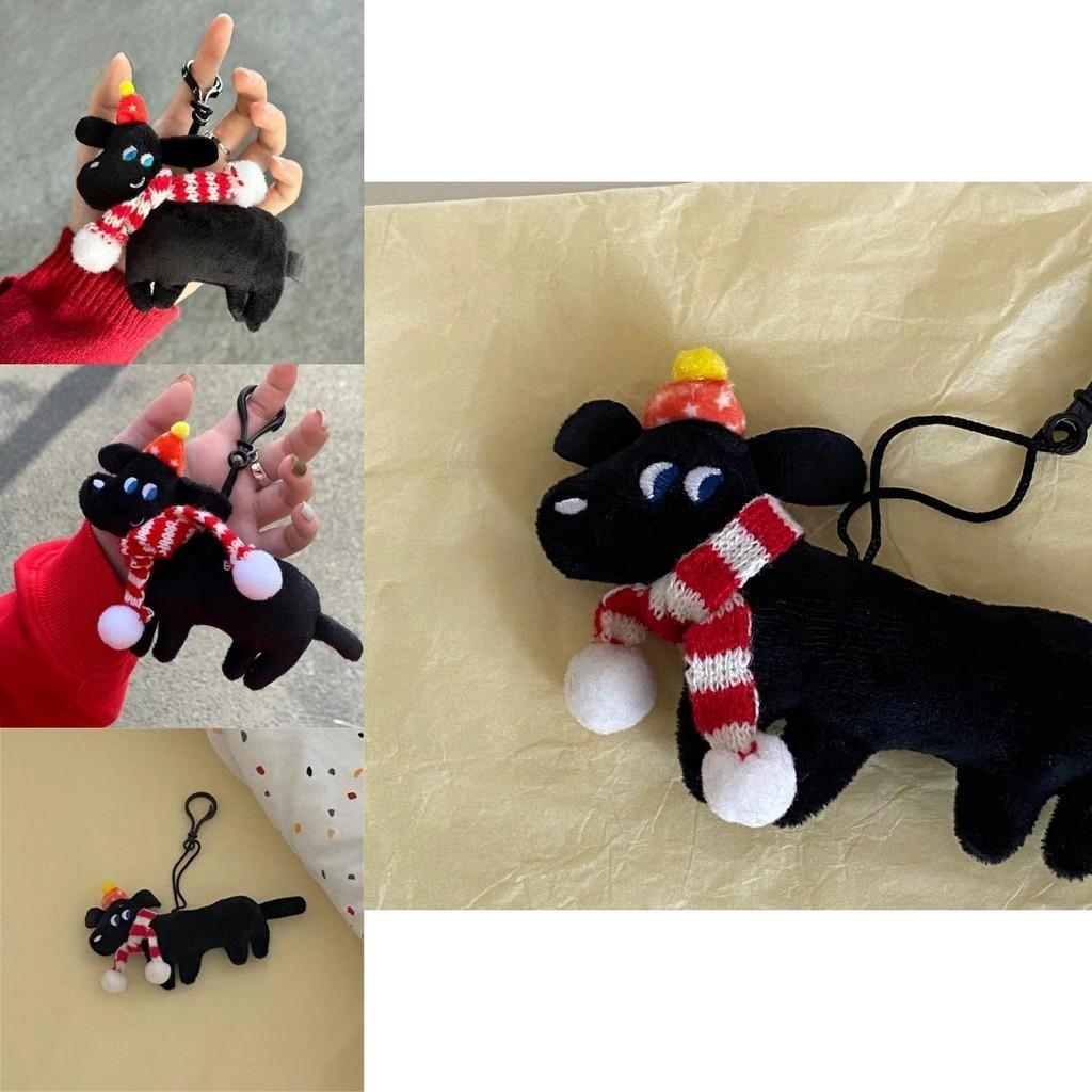 Cute Black Dog Plush Toy Christmas Ornament For Student Backpack Decoration Gift Short Plush, Black, 159cm