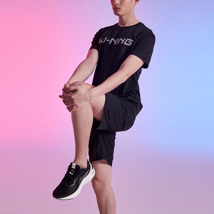 Li Ning Training Series Round Neck Letter Print Sports Short Sleeve T-Shirt Men Tops Black ATSQ305-2